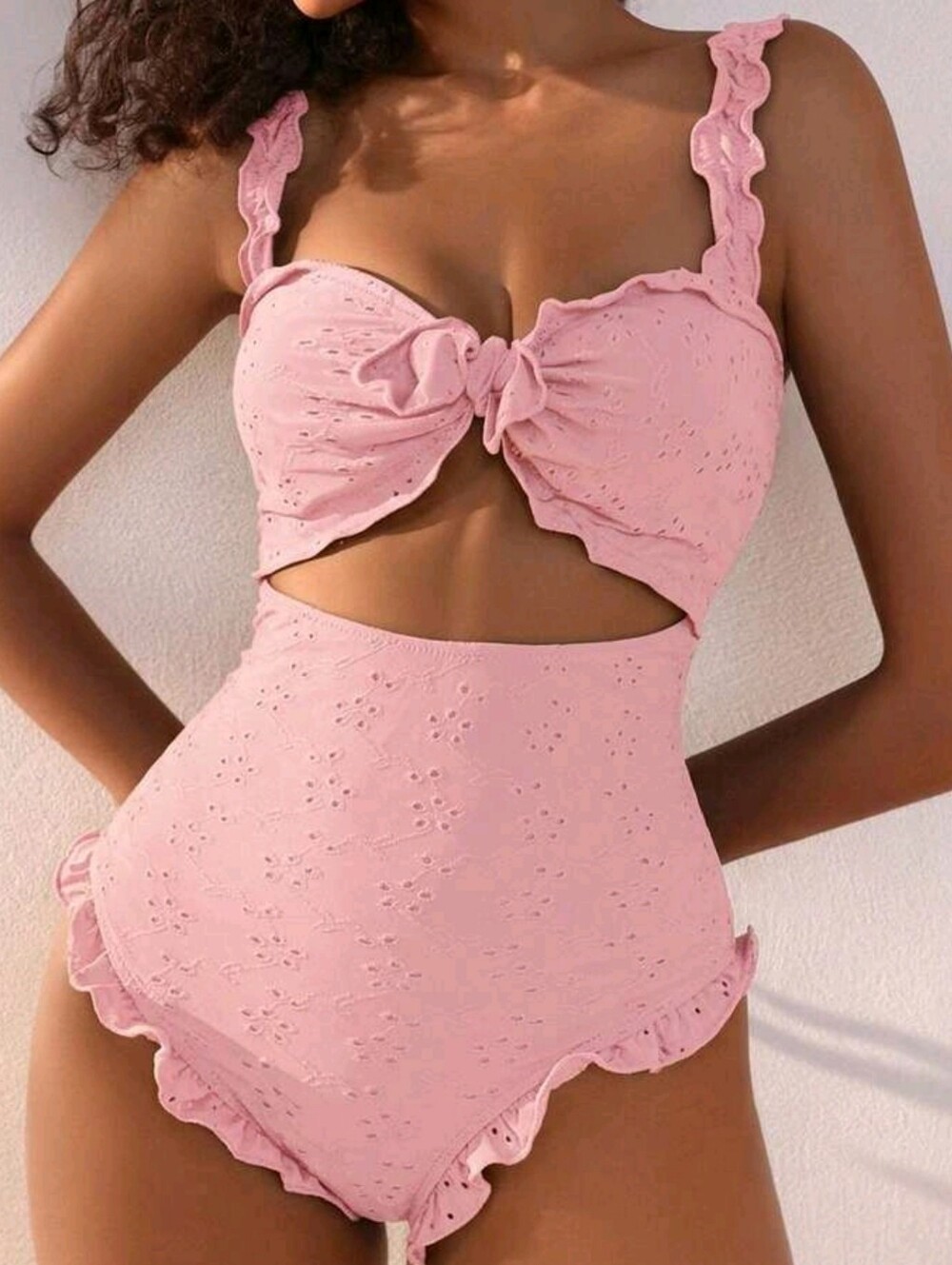 Pink Eyelet Ruffle One-Piece Swimsuit - Picture 6 of 7